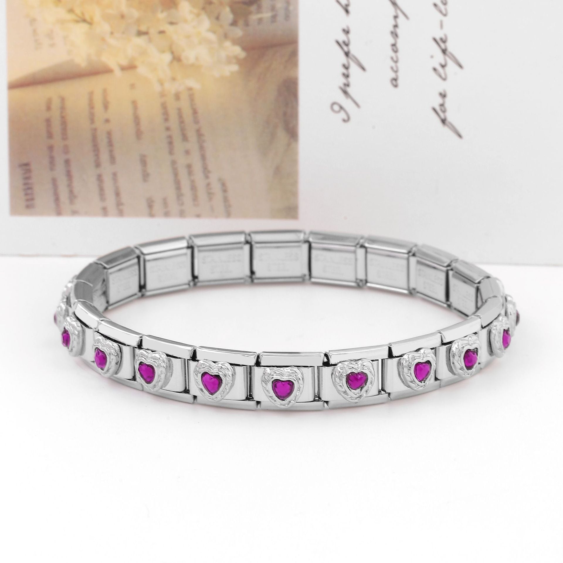 Wholesale Italian Charm Bracelet Stainless Steel Double Piece Red Heart Petal Colored Bracelet Accessories Charms